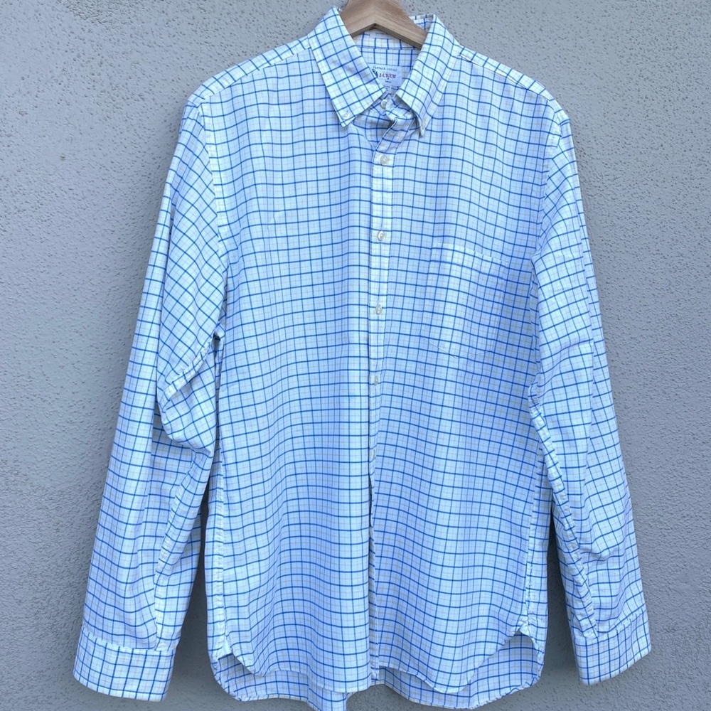 J. CREW plaid button down shirt mens long sleeve VINTAGE OXFORD tailored fit L - Picture 3 of 9